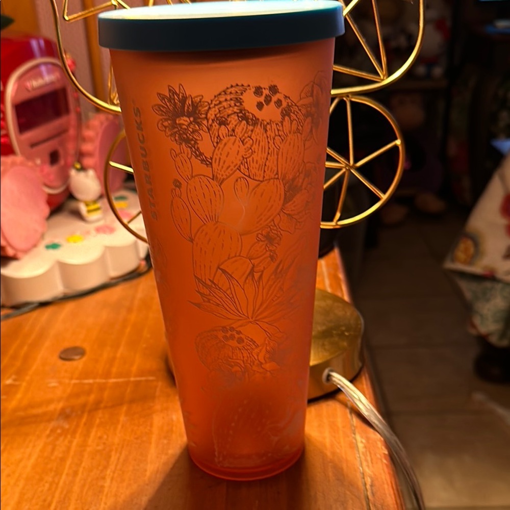 Starbucks Orange Tumbler with Blue Lid